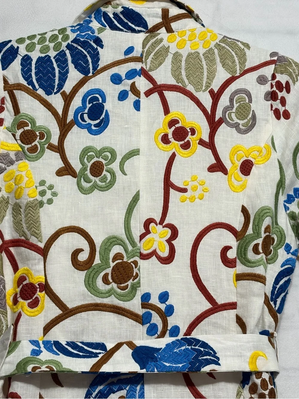 Never A Wallflower Ivory Linen Maxi,Multicolored Textured Embroidery, Resort_9